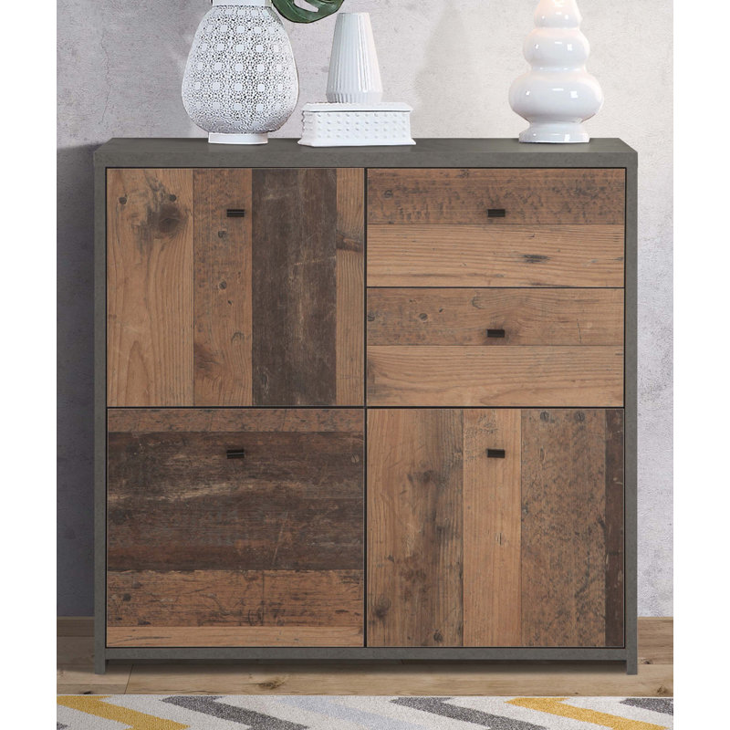 Filippone 77cm Sideboard, Concrete-like appearance/Old wood vintage