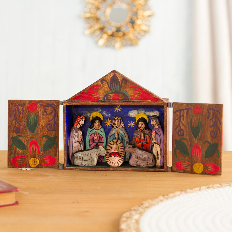 Sculpture en bois retablo crèche scene Izabelle