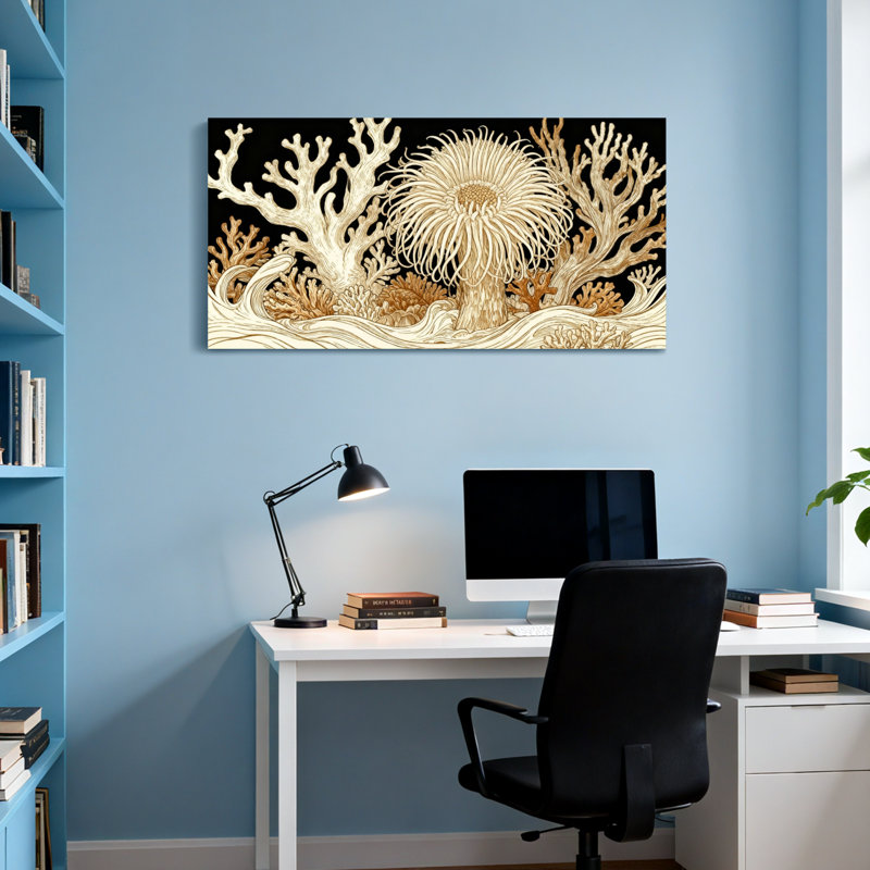 Plantes et fleurs, corail, 20" H x 40" W