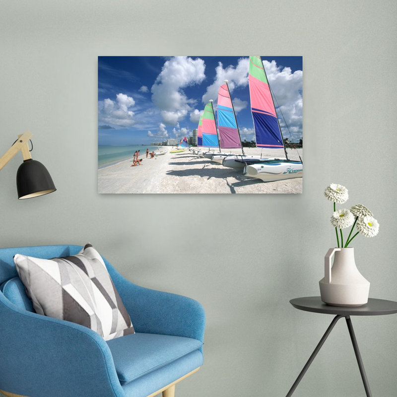 2000S Catamarans On Beach Marco Island Fl Usa Abstract Classic Colorful Beach Ocean Wall Art, H 16 po x l 24 po