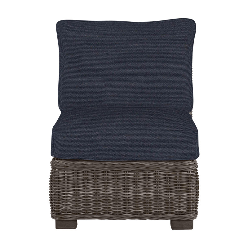 Rustic Woven Sectional Slipper Chair, No Welt, Black Walnut, Linen Navy
