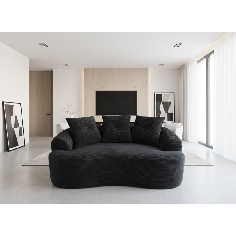 64,79 po courbé, coussins à ressorts ensachés, sièges moelleux, noir, 3 coussins décoratifs, sans assemblage pour les petites pièces, espace retraite