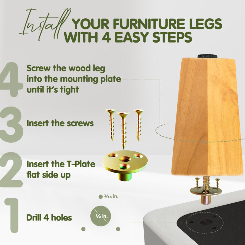 Abbye 4 Square Walnut Wood Legs, 4.5" H x 2" W x 2" D