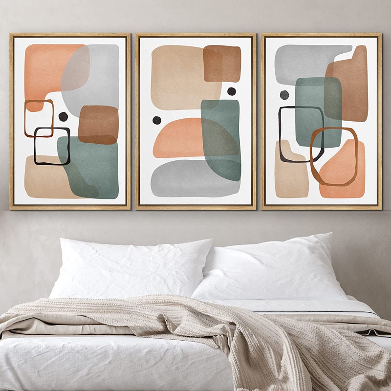 Cadre flottant style Mid-Century, 3 pièces, impression sur toile, H 36 po x l 72 po x P 1,5 po, Naturel