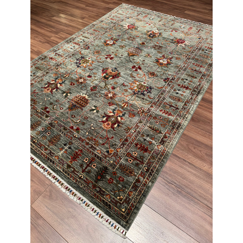 Tapis vert en laine et coton noué à la main Original Original