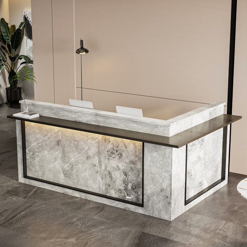 94.5'' W L-Shaped Reception Desk With LED Lights