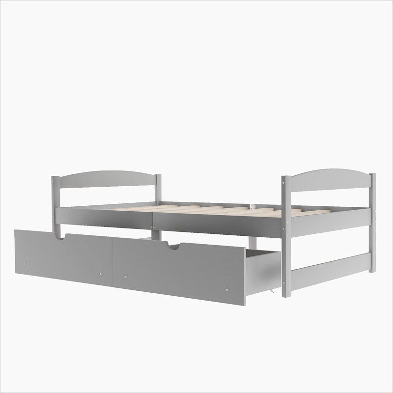 Lit plateforme simple avec deux tiroirs, Gris