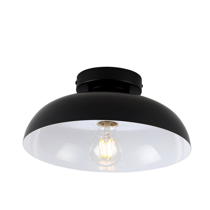 1 - Light  Dome Semi - Flush Mount Light, Black