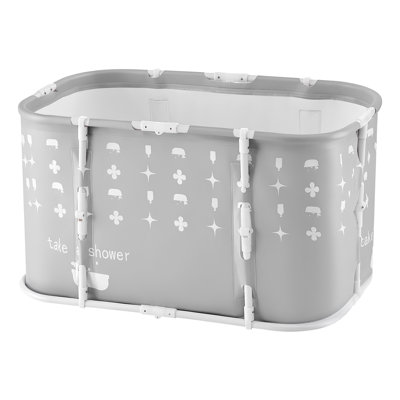 Portable Foldable Bathtub 37.4"x23.6"x19.7" Soaking for Adults Gray, for Bathroom Shower Stall, 3-Layer Insulation, Space Saving, Family Hot SPA Ice Bath Tub with 2 Drain Ports, Indoor Outdoor