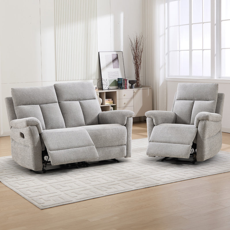 Ensemble de salon inclinable manuel 2 pièces en chenille moderne 2 pièces, Gris clair