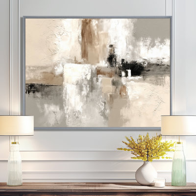 Brown And Black Brushstroke Abstract Painting - Cubism Framed Canvas Print, Brown Abstract Wall Art