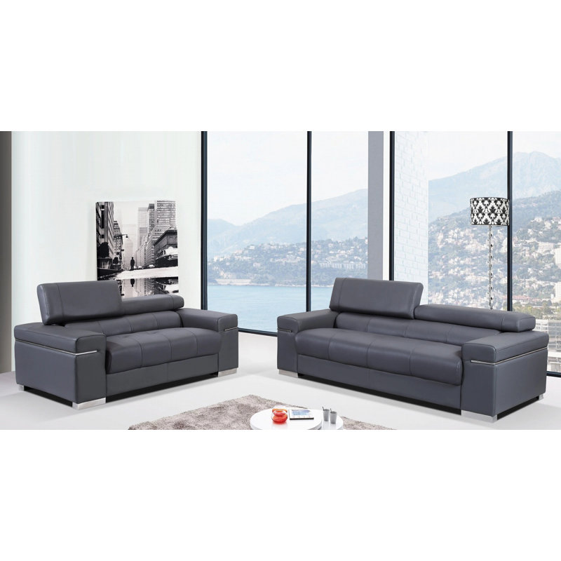 Ensemble de salon 2 pièces en cuir blanc Reims Collection, Cuir véritable gris