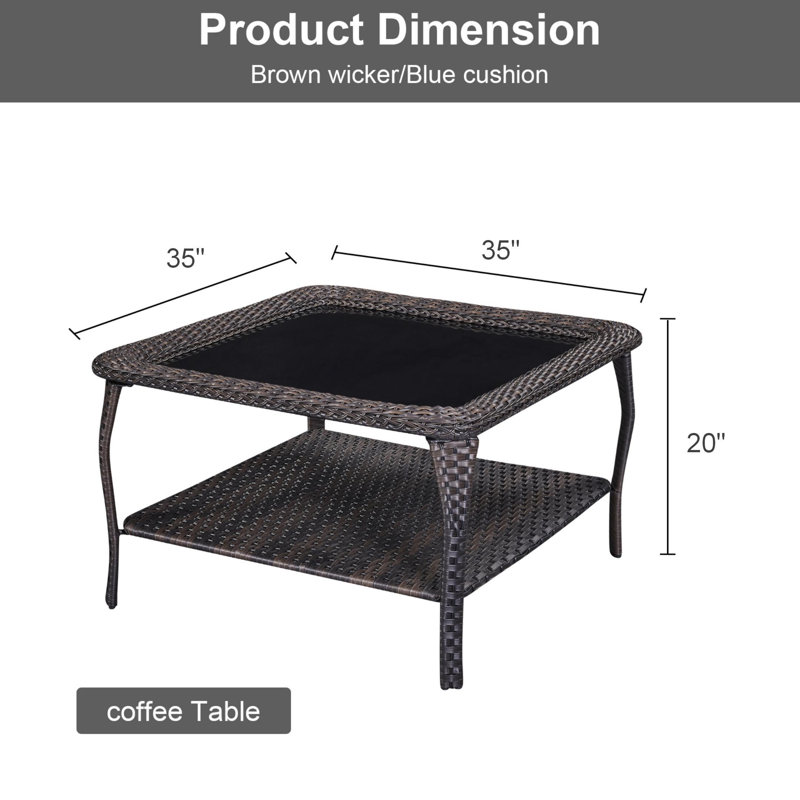 Square Metal Outdoor Coffee Table , 34'' in. W 35'' in. D, Brown