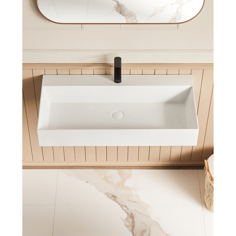Évier vasque rectangulaire à surface solide blanche matte 36 "x 18" avec trou pour robinet. Salle de bain spacieuse pour des salles de bain fonctionnelles. Qualité de fabrication. Baignoire transitionnelle simple à installer