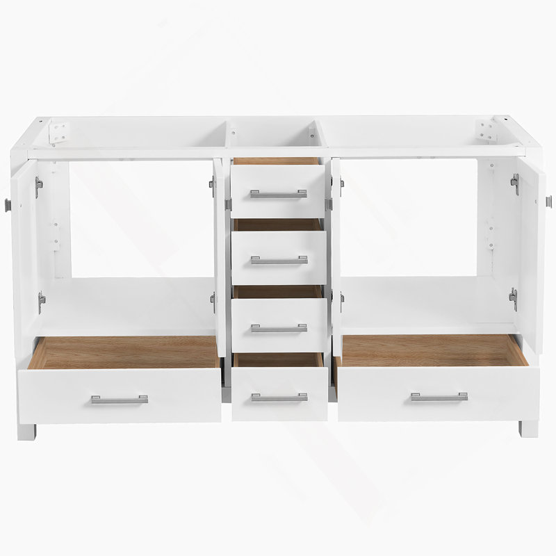 Meuble-lavabo 60 po, meuble-lavabo avec cadre en bois massif, comptoir de meuble-lavabo autoportant avec double vasque