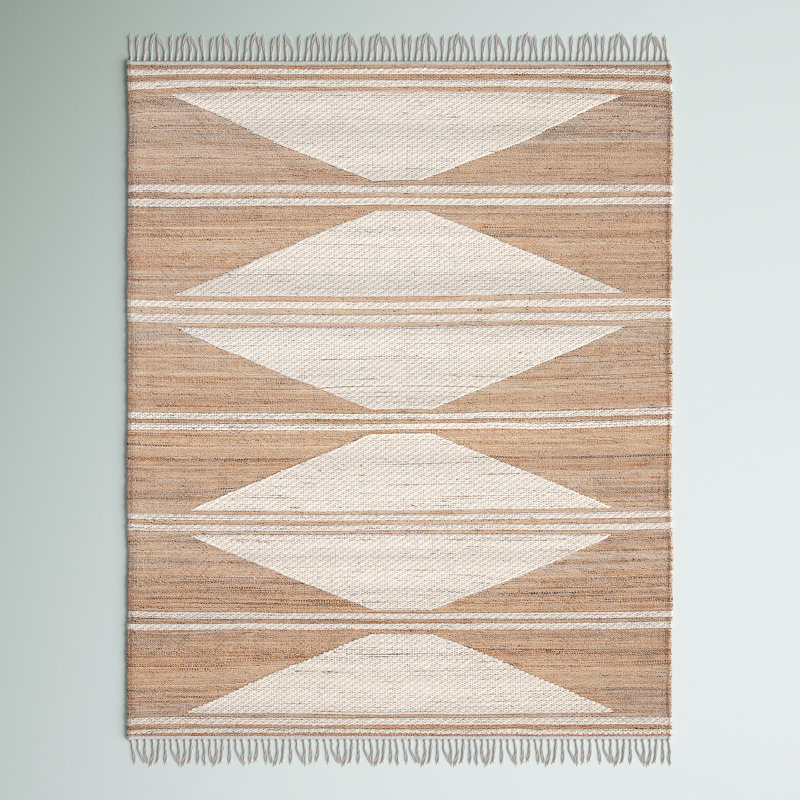 Tapis géométrique en jute / laine tissé à plat à la main Adelina, Rectangle 6 pi x 9 pi