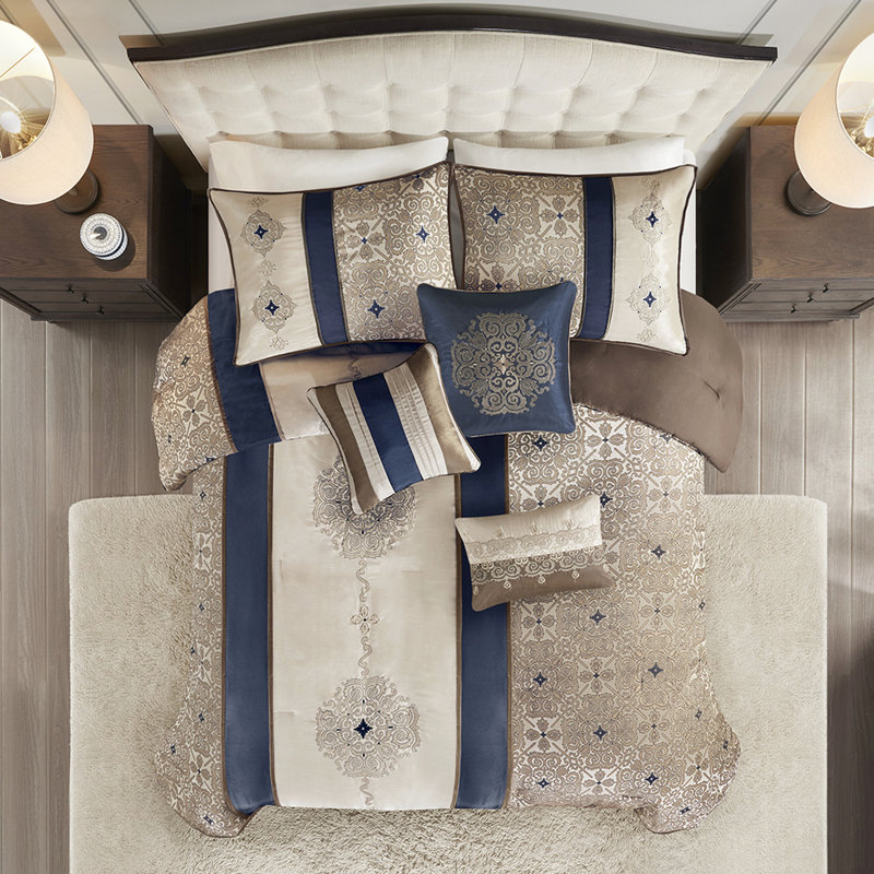 Bleu marine - Édredon très grand avec oreillers 7 pièces, Édredon de très grande taille et 6 pièces suppl, Navy