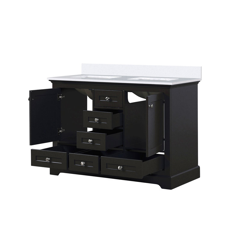 Double Bath Vanity 48 In. W X 22 In. D, With White Quartz Top, Brown