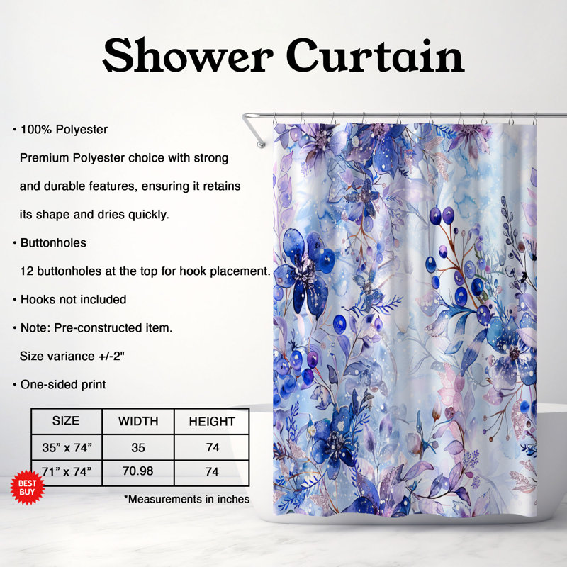 Frozen Petals - Rideau de douche Premium, H 74 po x l 71 po