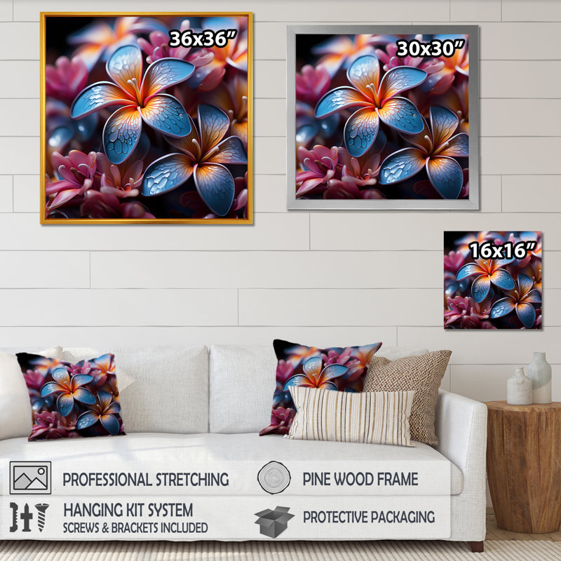 «Dreaming Plumeria Flowers Elegance», reproduction sur toile encadrée, Cadre simple noir, H 30 po x l 30 po x P 1 po