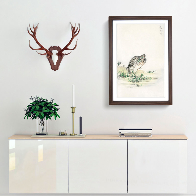 Chinese Little Bittern Bird by Numata Kashu - Picture Frame Painting Print, 48cm H x 36cm W x 2cm D, Walnut Framed