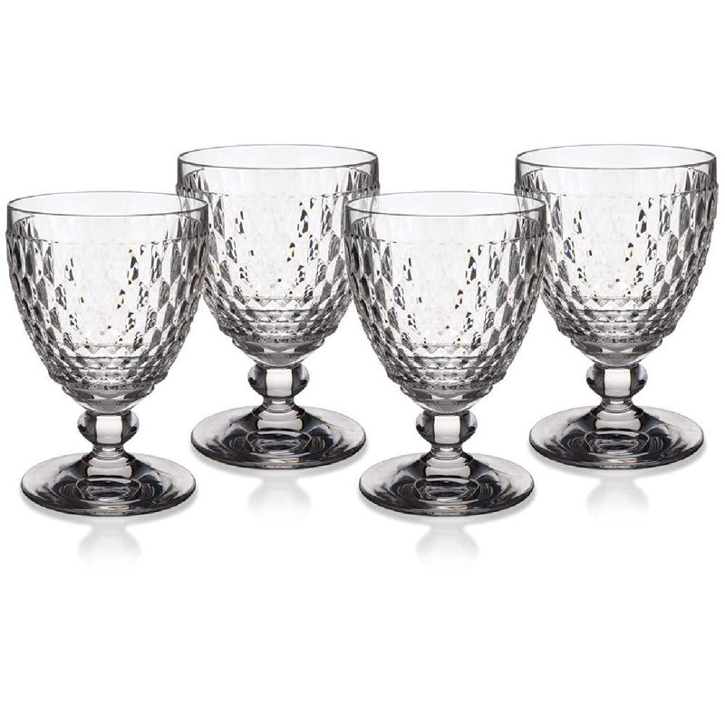 Boston Clear Crystal Goblet Set with Honeycomb Pattern