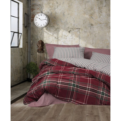 Ensemble de housse de couette très grand super - rouge Claret, 102,4 x 86,6 pouces | 50% coton / 50% polyester, contexture 145 | Comprend 2 taies d'oreiller (23,6 po x 23,6 po) | Lavable à la machine, literie de Noël élégante avec fermeture à boutons