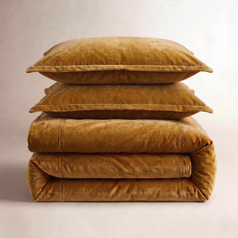 Ensemble de housse de couette Stella, Housse de couette pour grand lit + 2 taies décora, Safran