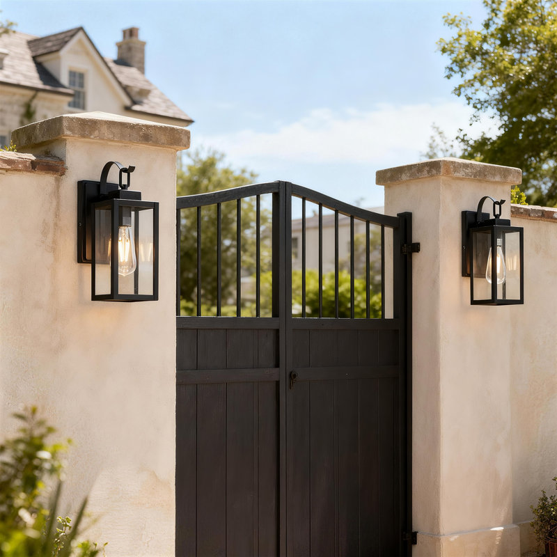 Schock 1-Light Matte Black Outdoor Wall Lantern（Set of 2）, 13.78" H x 5" W x 5" D