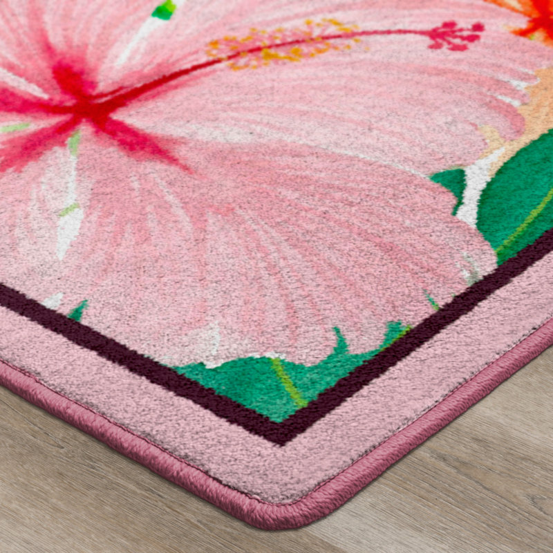 Guy Harvey Flamingo Floral Area Rug, Rectangle 5'4" x 7'8"