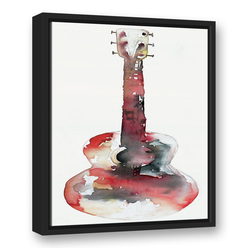 Guitare aquarelle - impression, Cadre flottant noir, H 21,75 po x l 17,75 po x P 1,75 po