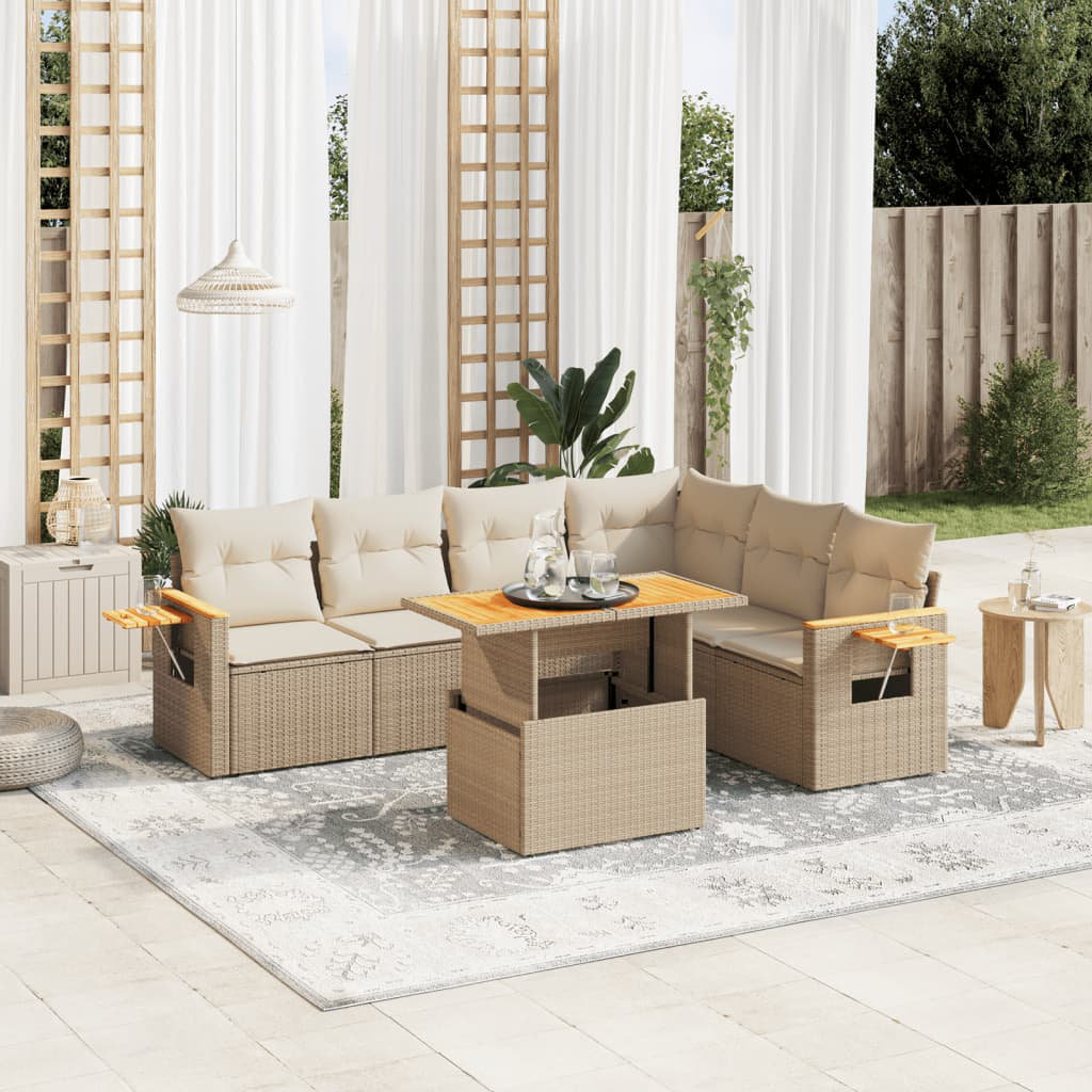 Vidaxl 7-Tlg. Garten-Sofagarnitur Mit Kissen Beige Poly Rattan