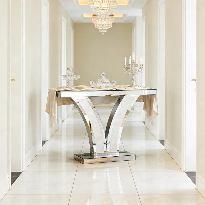 Table de vestibule en forme de V, table d'appoint en miroir, console