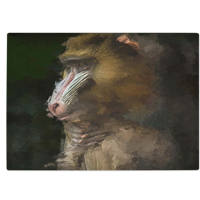 Glass Mandrill Monkey in Abstract Chopping Board, 39 cm W x 28.5 cm L