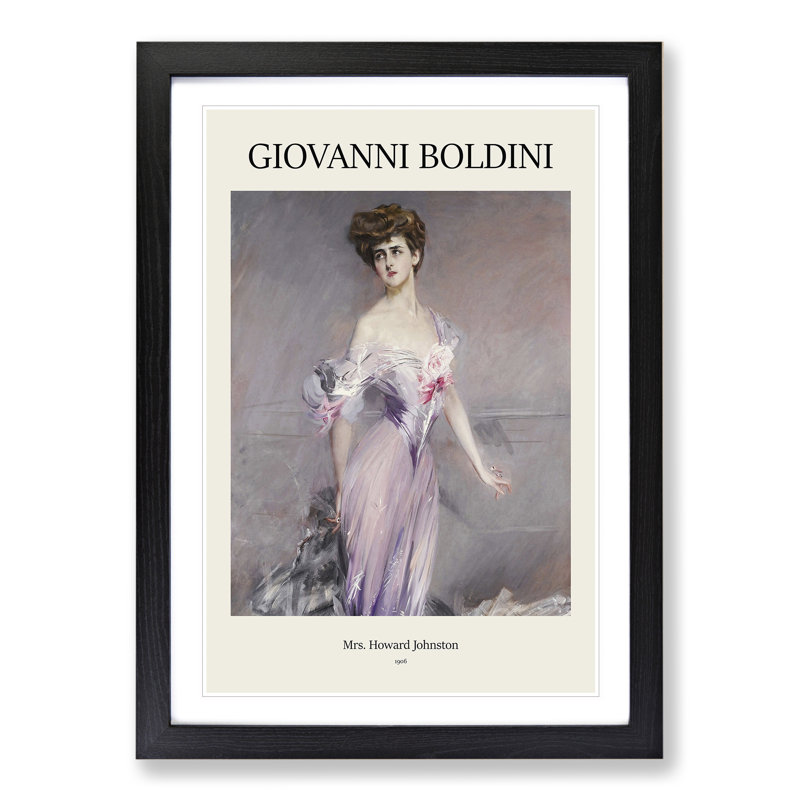 Portrait of Mrs Howard Johnstone Print by Giovanni Boldini - Picture Frame Painting, Black Framed, 36cm H x 27cm W x 2cm D