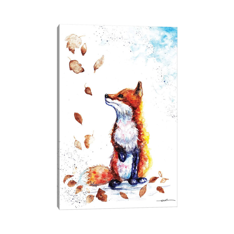Automne renard - reproduction d'art sur toile tendue, H 18 po x l 12 po x 1,5 po
