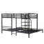 Lit superposé en métal, lit superposé triple avec tablettes de rangement et escalier-170845126