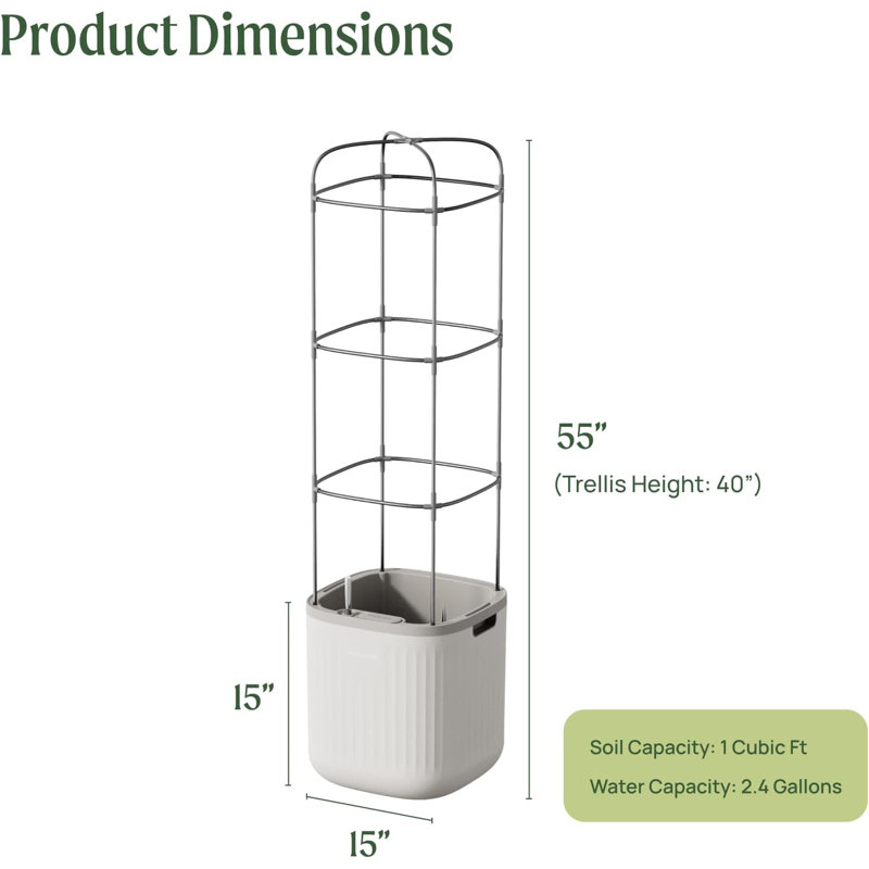 Cream White Self-Watering Indoor Outdoor Planter with Trellis