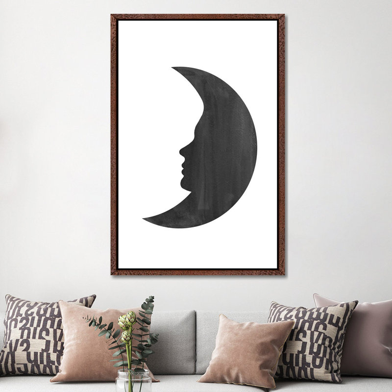 Woman Moon 1 Piece Wall Art on Canvas, 152.4cm H x 101.6cm W x 3.81cm D, Classic Brown Wood Framed