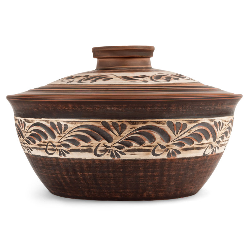 Ukrainian Souvenirs Engobe 3.7 qt. Stoneware Round Dutch Oven