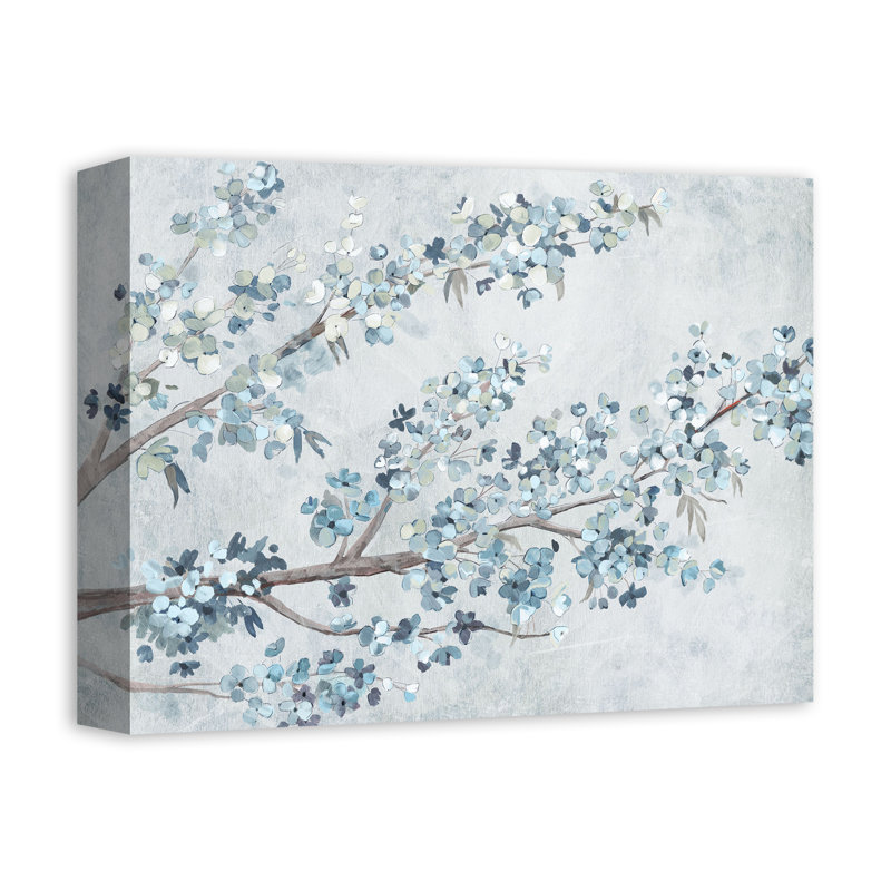 Fleurs de cerisier bleues sur toile, H 11 po x l 14 po x P 1,25 po