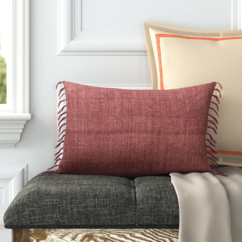 Sharron Tassels Linen Reversible Throw Pillow, Rose, Polyester/Polyfill
