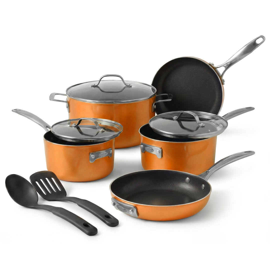 Gotham Steel Stackable Space Saving 10 Piece Aluminum Nonstick Cookware Set with Utensils Gotham Steel 