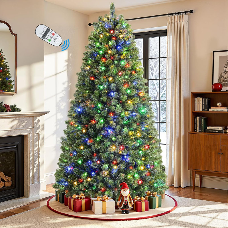 Arbre de Noël pré-éclairé avec télécommande, minuterie et lumières à DEL changeantes, 7'