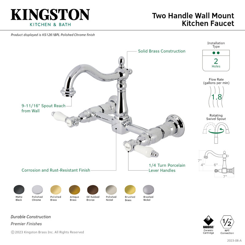 Robinet pont en laiton Bel-Air Kingston, Chrome poli