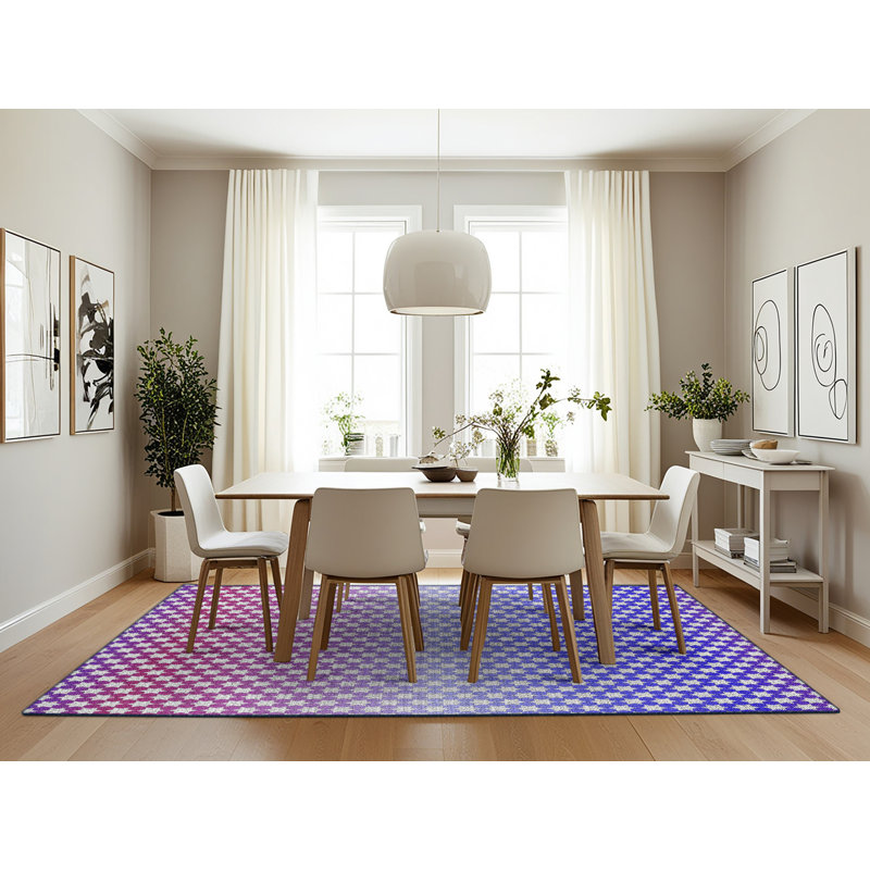 Tapis rose/bleu tissé à la machine, Rectangle 7 pi x 10 pi