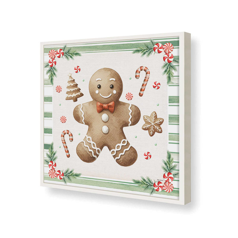 «Gingerbread Boy» par Nicole DeCamp, reproduction d'art, L 30 po x H 30 po, Blanc, Impression encadrée