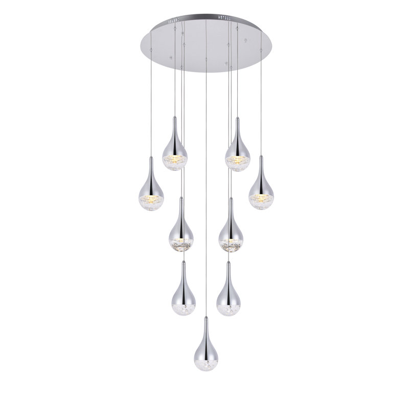Luminaire suspendu en forme de goutte DEL à 9 lumières Carilyn, H 9 po x l 24 po x P 24 po, Chrome chrome