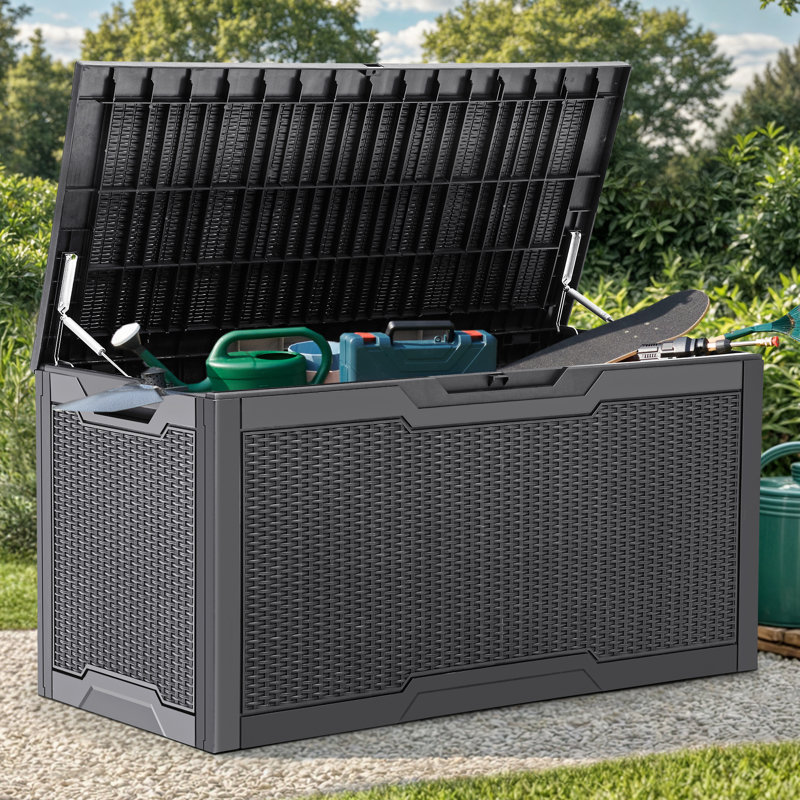 Balconera 100 Gallon Resin Lockable Outdoor Deck Box, Gray