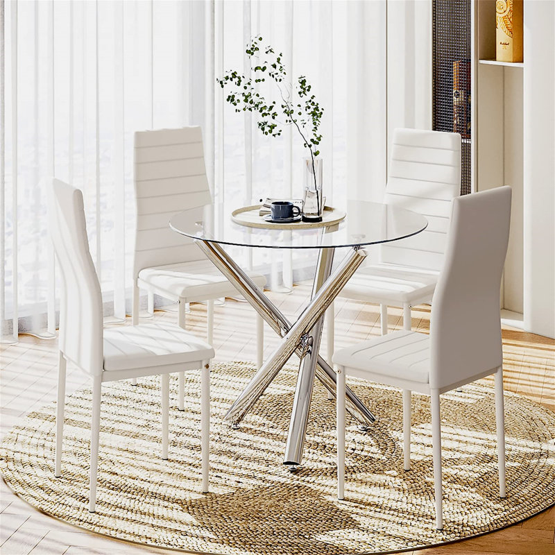 Caniesha 4 - Person Dining Set, White, White
